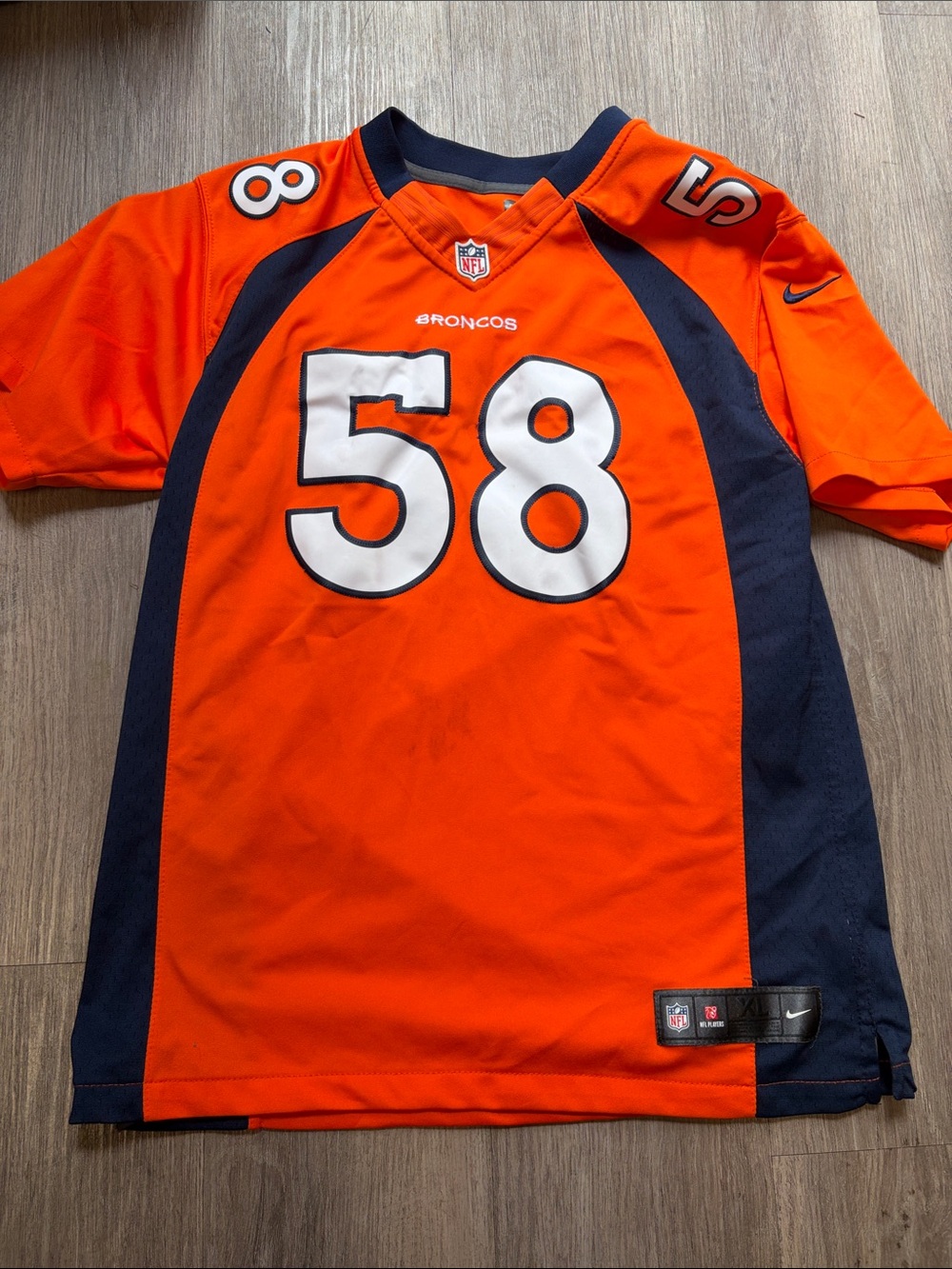 Nike Orange and Navy Broncos #58 Football Jersey